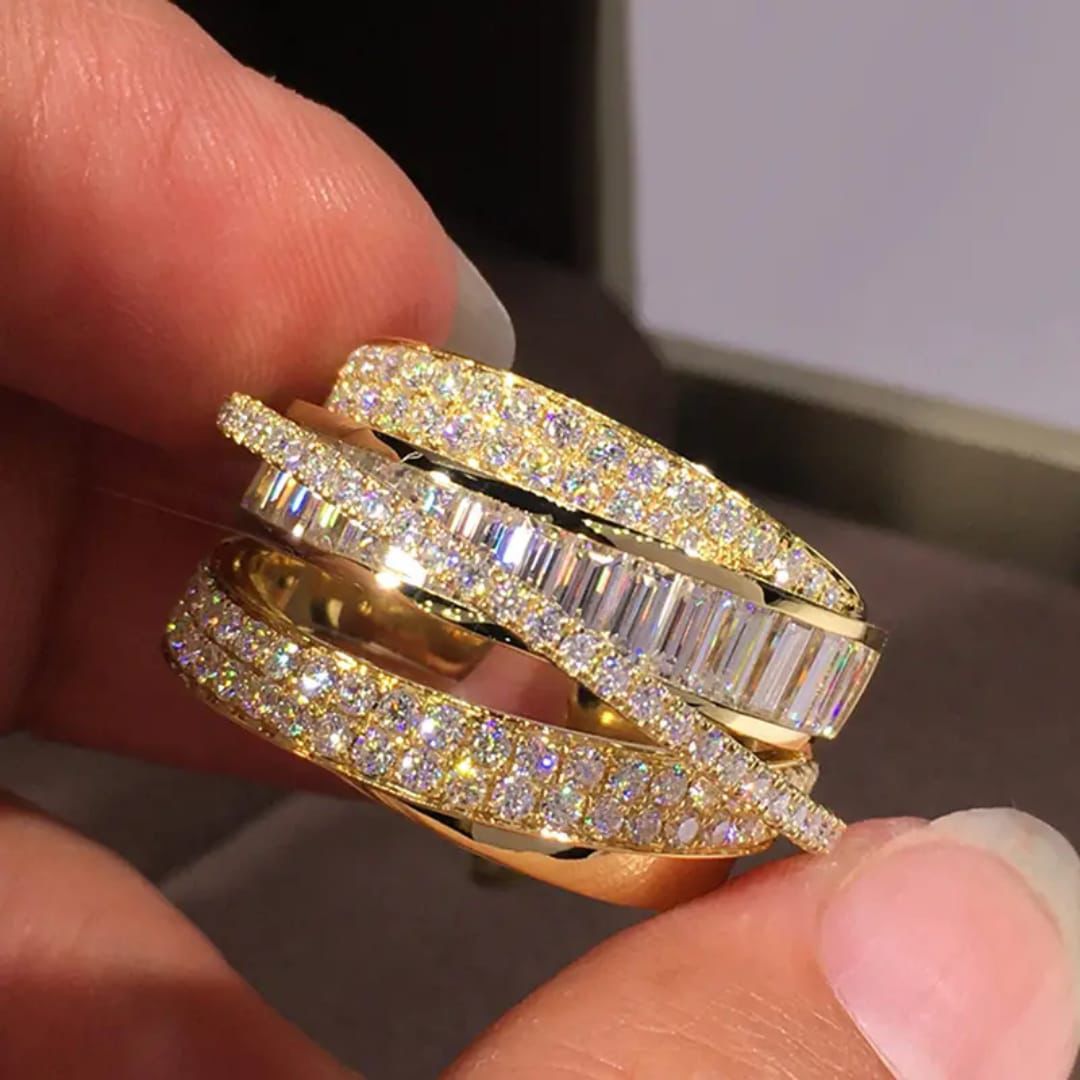 Golden Orbit Triple Wave Ring